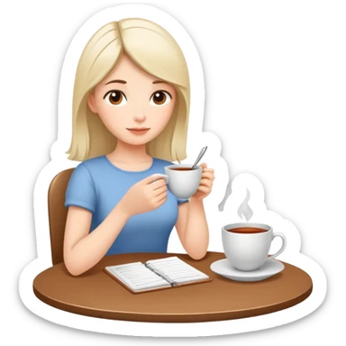 A calm girl balancing a to-do list and a cup of tea sticker