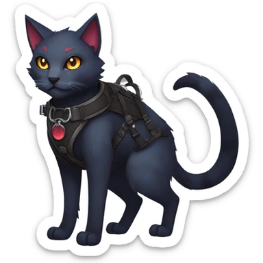cool edgy fantasy dark-shadow-themed animal vampiric cat hybrid Fakemon  with a harness and collar full body sticker