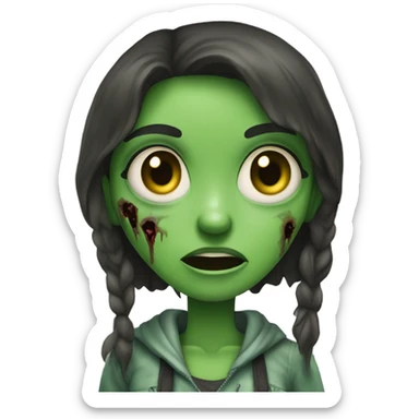Brunette zombie girl in horror green very creppy sticker