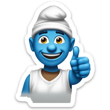 Create a Smurf with blue skin. the right hand with a large thumb giving a thumbs-up sticker
