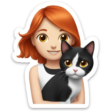 A girl with red hair and a black and white cat sticker