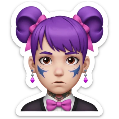 boy with bangs and purple hair and pink hairbow on the side of head and earrings and very heavy face tattoos sticker