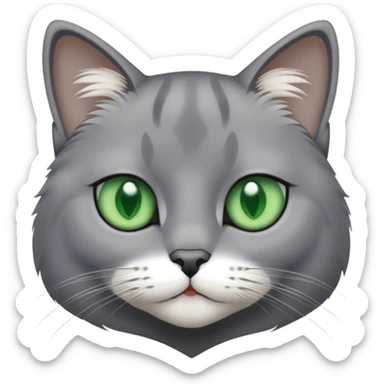 a gray cat with green eyes and a white patch of fur sticker