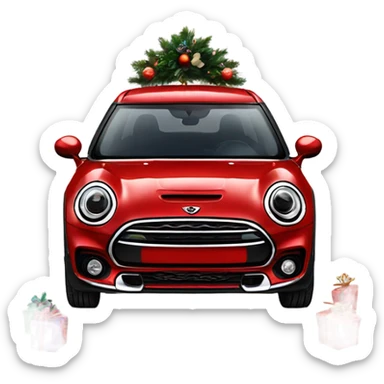 Red Mini Cooper Clubman with lots of Christmas decorations sticker
