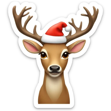 Deer wearing Xmas hat sticker