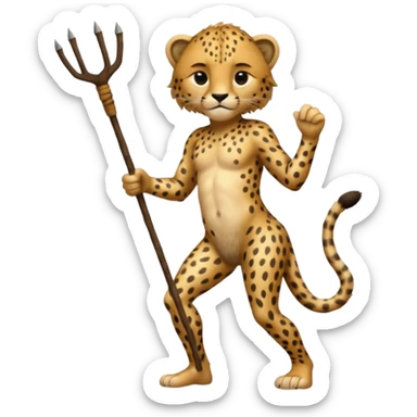 Give me a human who has hunch back and wearing cheetah print lot of hair on his body show full body and has a stick in his hand sticker