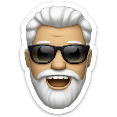 big head man with a beard and sunglasses and salt and pepper hair, yelling sticker