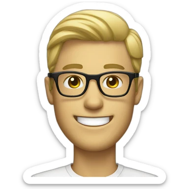 Handsome  blond man with short hair and persol glasses and grin sticker