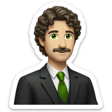 man-young-long-curly-hair-italian-green-eyes-mustache-dark-suit-standing sticker