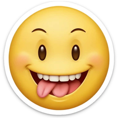 a yellow smily face with a smirk and biting on his tongue sideways sticker