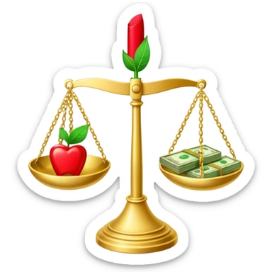 gold scale with green dollar bills on left side and lipstick and nail polish on right side sticker