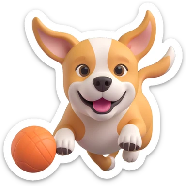 dog chasing ball in forrest, close up pose sticker