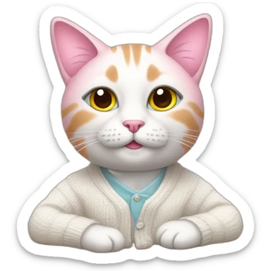 Pink cat in white cardigan sticker