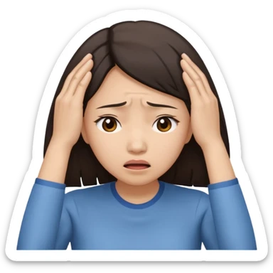Asian woman agonizing over her head with her hands sticker