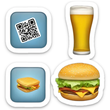 QR code, mobile phone, burger and beer sticker