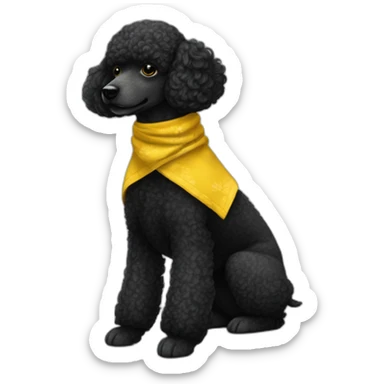 My prompt A single Energetic dark black mini poodle with short hair and mustard yellow bandana sticker