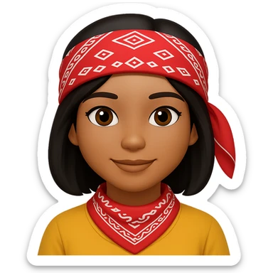 Create an image of a woman with a bandana and black hair in the style of Apple emojis, with no background. The style should mimic the look of Apple emojis. sticker