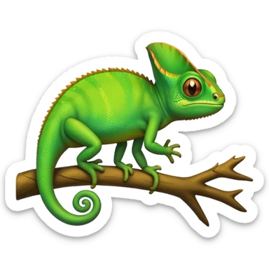 green chameleon looking at me, make it look like an emoji and standalone, with no branch. Make it very cute and like an animation. Make it look as ut sticker