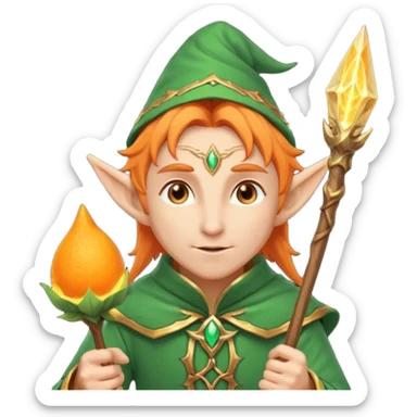 Orange Haired Elf, old Mage elf with glowing orange staff sticker