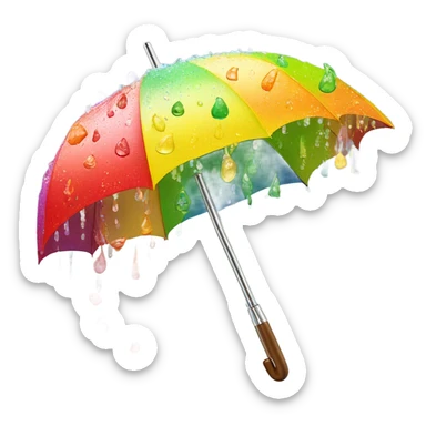 Rainbow umbrella made of flowers with dew drops dripping off and a large handle  sticker