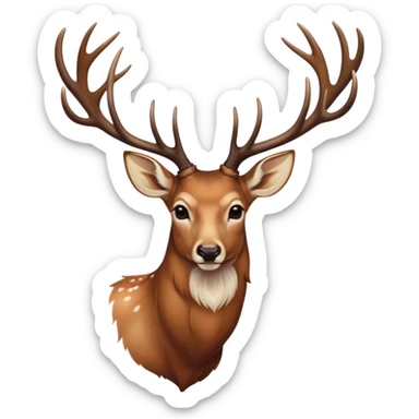 Cinematic Noble Deer Portrait Emoji, Poised and regal, with a graceful, slender build and a dappled coat of warm browns and creams, elegant antlers crowning its head, deep-set soulful gentle eyes, Simplified yet sharp and sophisticated features, highly detailed, glowing with a soft, dignified glow, high shine, intelligent and serene, stylized with an air of forest majesty, focused and attentive, soft glowing outline, capturing the essence of a watchful woodland guardian, so majestic it feels as though it could gracefully leap out of the screen with effortless authority! sticker