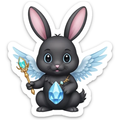 Black bunny with wings and with cristal wand  sticker