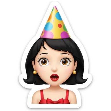 Do not change the face I already created, I want her with Betty boop face and black hair surprise sticker