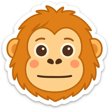 Create an orangutan face emoji similar to the reference image. The style should be simplified, expressive, with orange fur, emoji-like, and add a subtle blush to the cheeks. sticker
