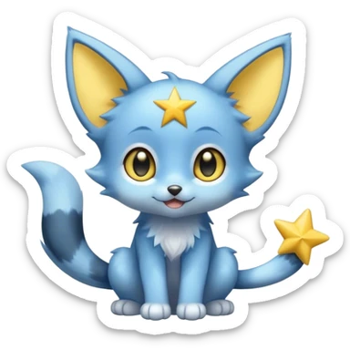 Shinx, round ears, yellow star on tail, full body, big eyes, hapy sticker