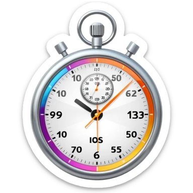 modern stopwatch showing 15 minutes, clear dial, minute hand at 3, vibrant color scheme, no text sticker