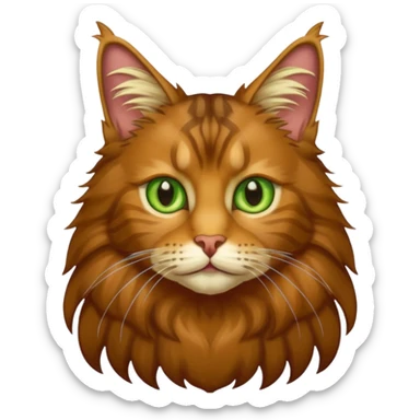 je veux un emoji chat main coon marron à poil long avec les yeux vert jaunes  sticker