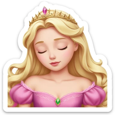ultra simplified Aurora Sleeping Beauty, pink dress, blonde hair, very minimal details, slightly zoomed out to show more of dress sticker