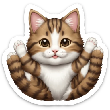 dark brown tabby and white kitten with his eyes closed whilst in funny positions stretched out and  upside down sticker