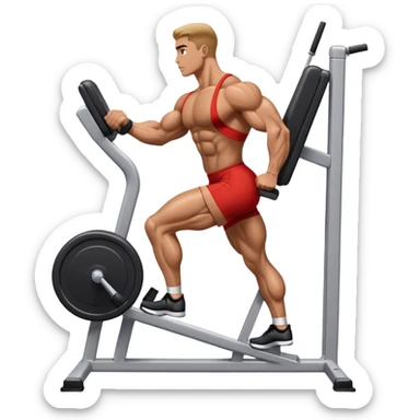 side-view bodybuilder using gym calf-raise machine sticker