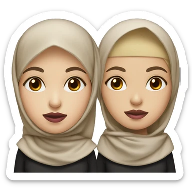 women with hijab with light skin, using a beige hijab and black shirt, have a dark eye color, and pink lips sticker