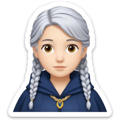 braid silver hair girl, navy cloak sticker