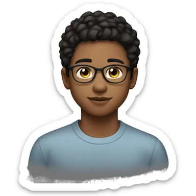 14 year old boy and without specs with medium sized black hair and with light eyelashes fair in skin tone sticker