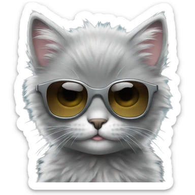 Fluffy grey kitten with sunglasses  sticker