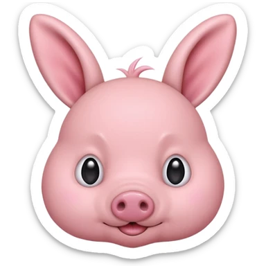 a pink creature with a pig snout but bunny ears , small smirk and blush - fringe covering the top half of his eyes ( dwaekki ) sticker