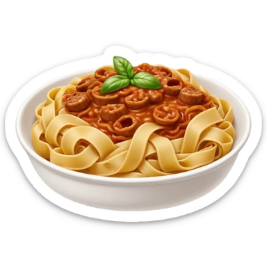 Cinematic Realistic Tagliatelle al Rag√π Dish Emoji, showcasing hand‚Äêcut pasta enveloped in a rich, slow‚Äêcooked meat sauce rendered with detailed textures and hearty, inviting lighting. sticker