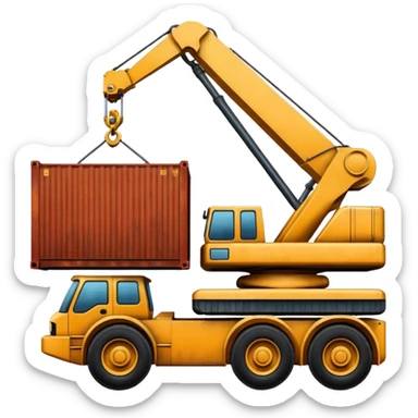 Container being lifted by a large machine, import. sticker