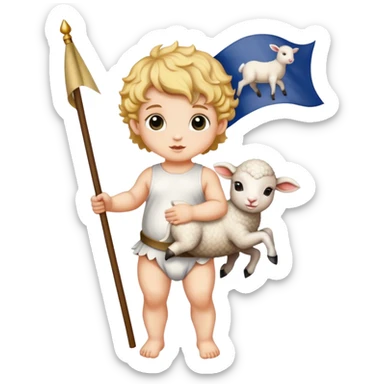 putto with a flag with a lamb painted on it sticker