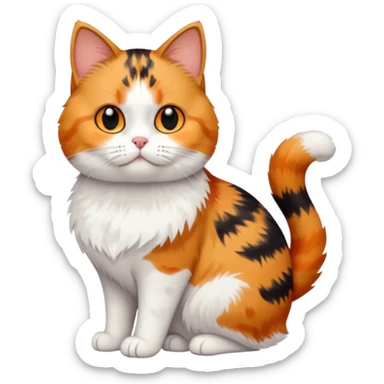 full body calico tabby + white cat with small head and short but chubby body sticker
