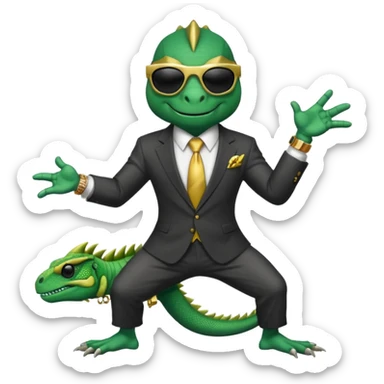 capitalist iguana banker godfather with black sunglasses breakdance no problem sticker