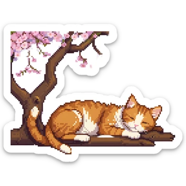 A ginger cat sleeping under the cherry blossoms sticker