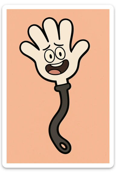 cartoon style plastic slap hand with white hand, black handle, thick black outline sticker