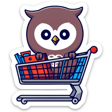 Cute Twilio owl standing in a shopping cart sticker