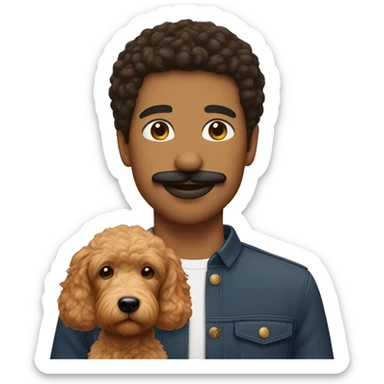 Lightskin man with mustache with a red goldendoodle sticker