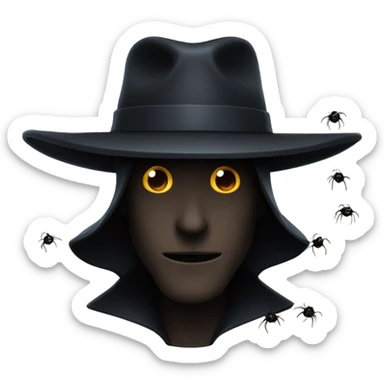 the hat man in the shadows with spiders sticker