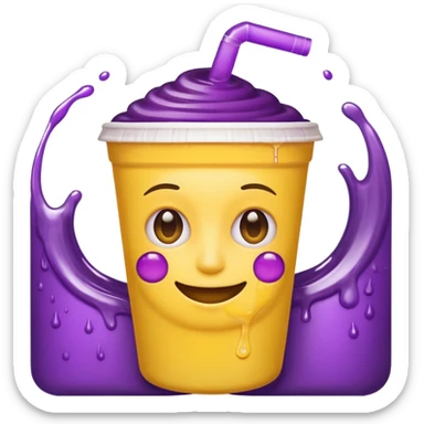  White styro with purple juice inside visible from the top only. Add a stoned yellow emoji face that os holding the cup sticker